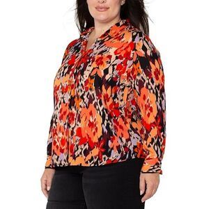 Liverpool Los Angeles 3X Button Up Down Shirt Orange Floral Office Work Business